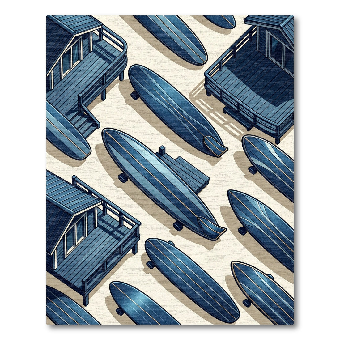 Coastal Navy Surfboard Isometric Illustration Rug