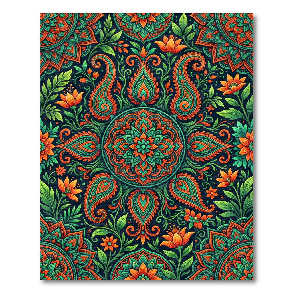 Vibrant Teal and Orange Paisley Medallion Rug