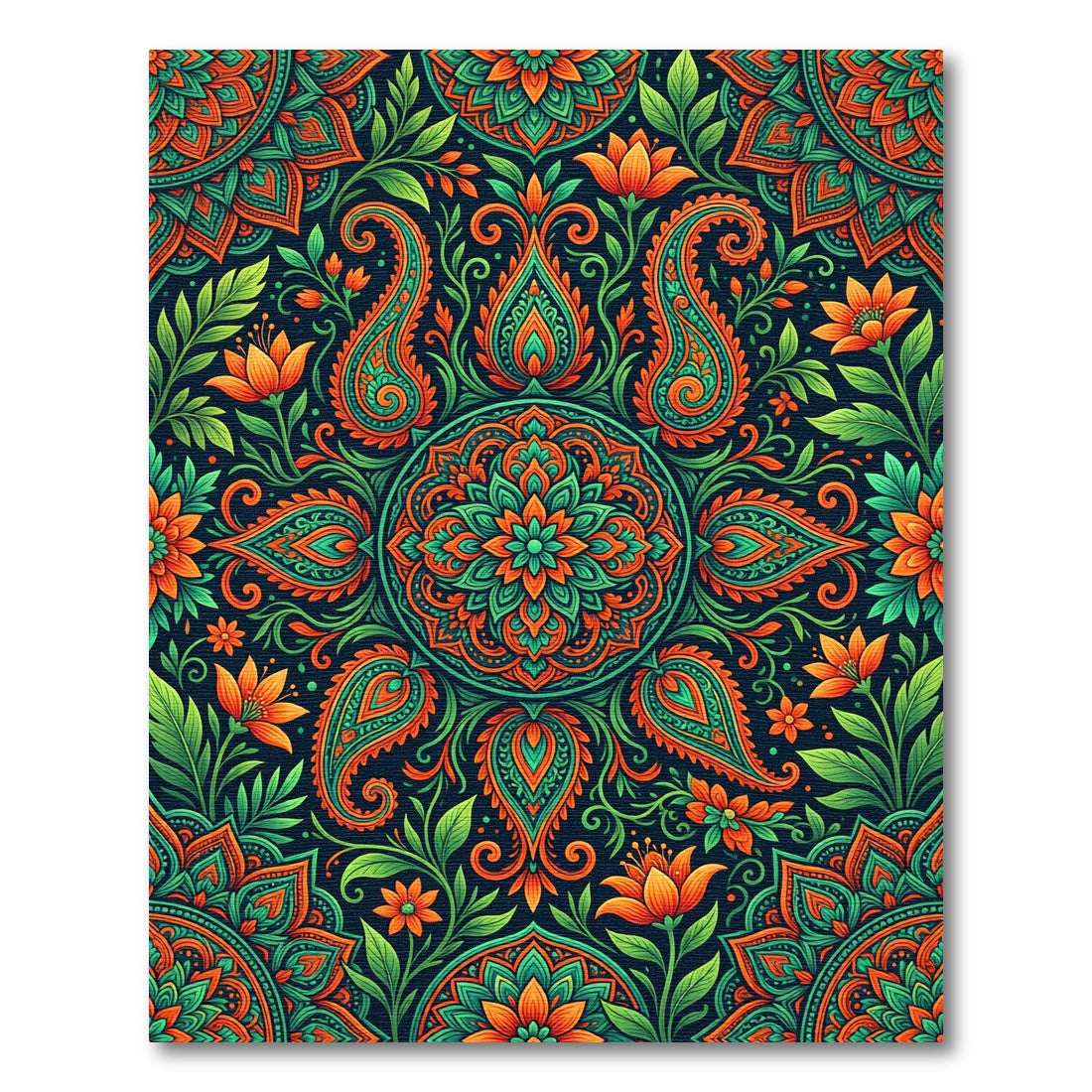 Vibrant Teal and Orange Paisley Medallion Rug