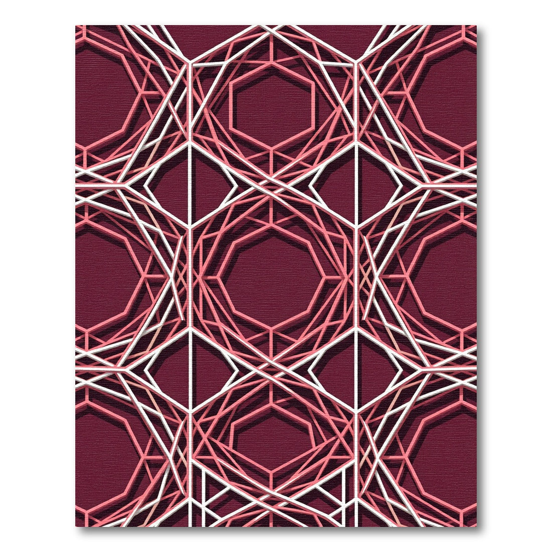 Modern Geometric Burgundy Hexagon Lattice Rug