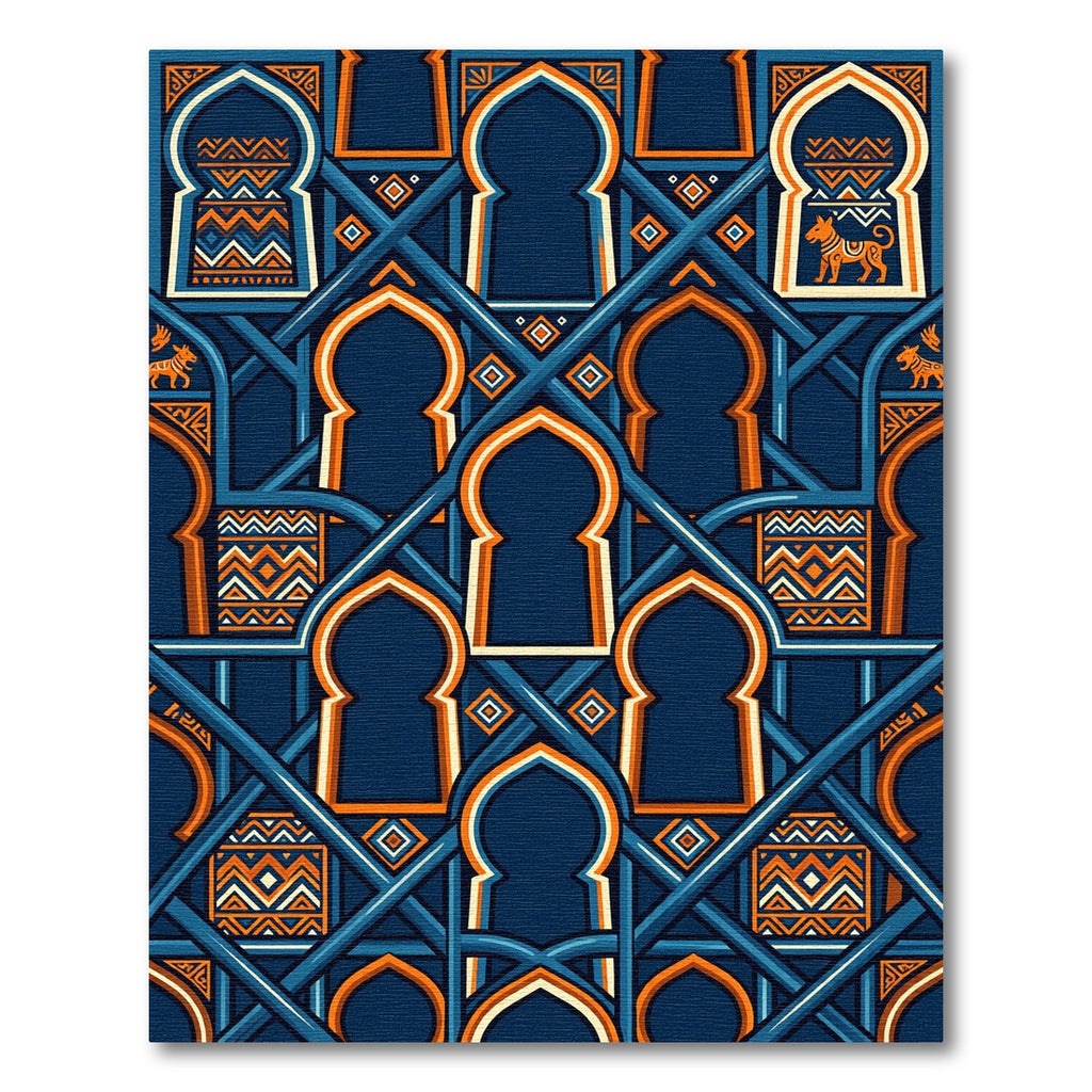 Geometric Navy and Orange Arch Tapestry Rug