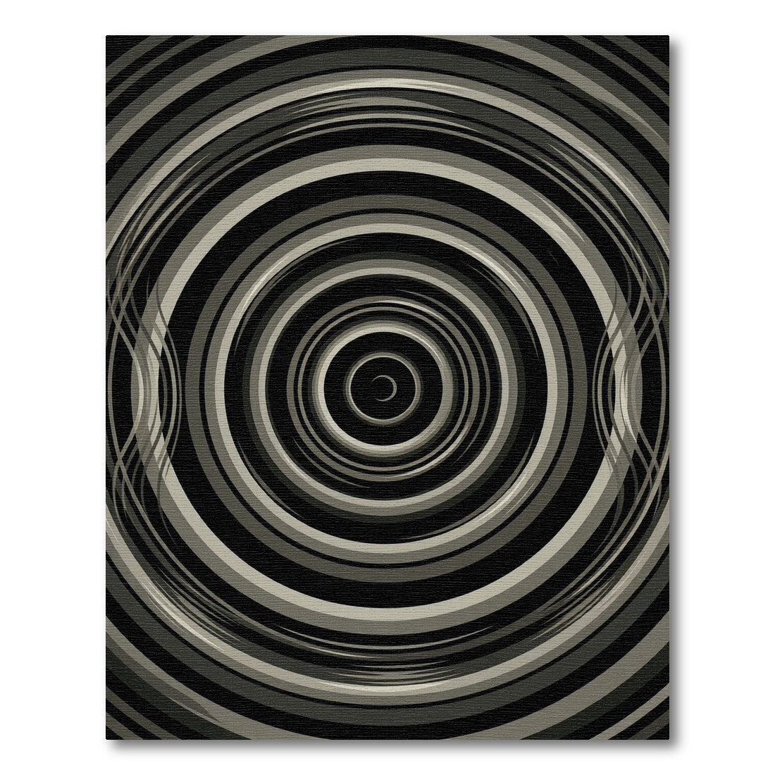 Monochrome Concentric Circles Swirl Rug
