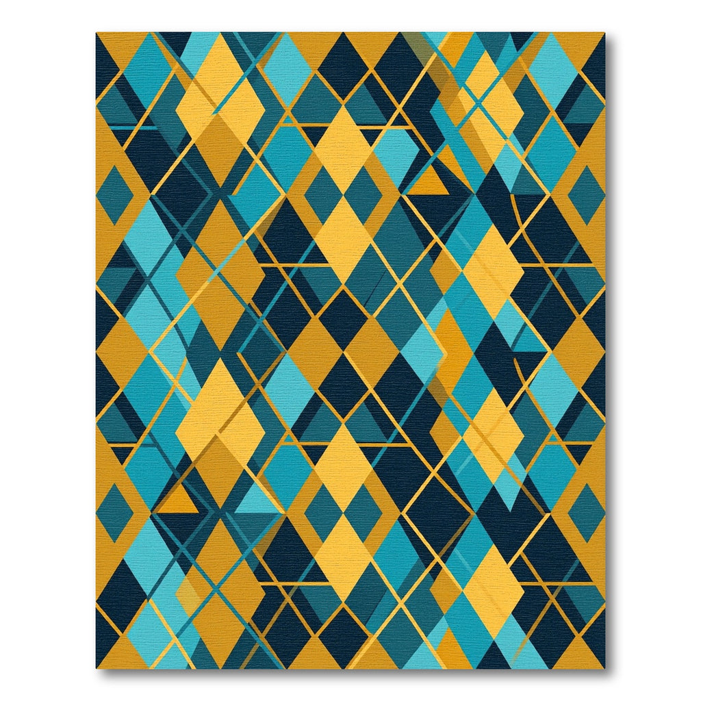 Deep Teal Gold Diamond Overlay Rug
