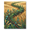 Golden Wheat and Teal Fern Foliage Rug