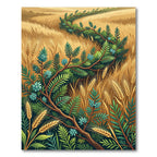 Golden Wheat and Teal Fern Foliage Rug