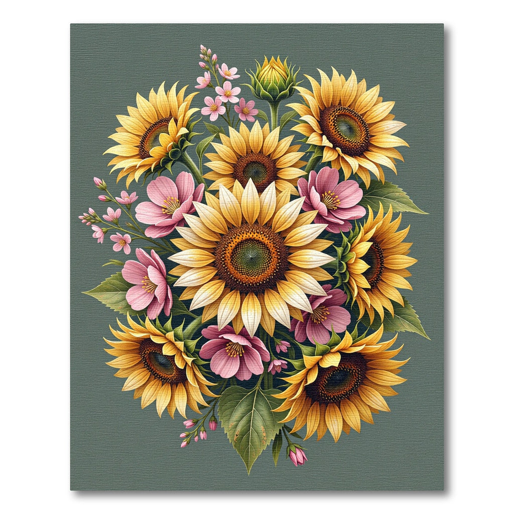 Vibrant Sunflower and Pink Blossom Bouquet Rug