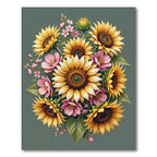 Vibrant Sunflower and Pink Blossom Bouquet Rug