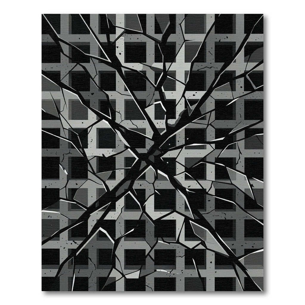 Monochromatic Abstract Shattered Geometric Grid Rug
