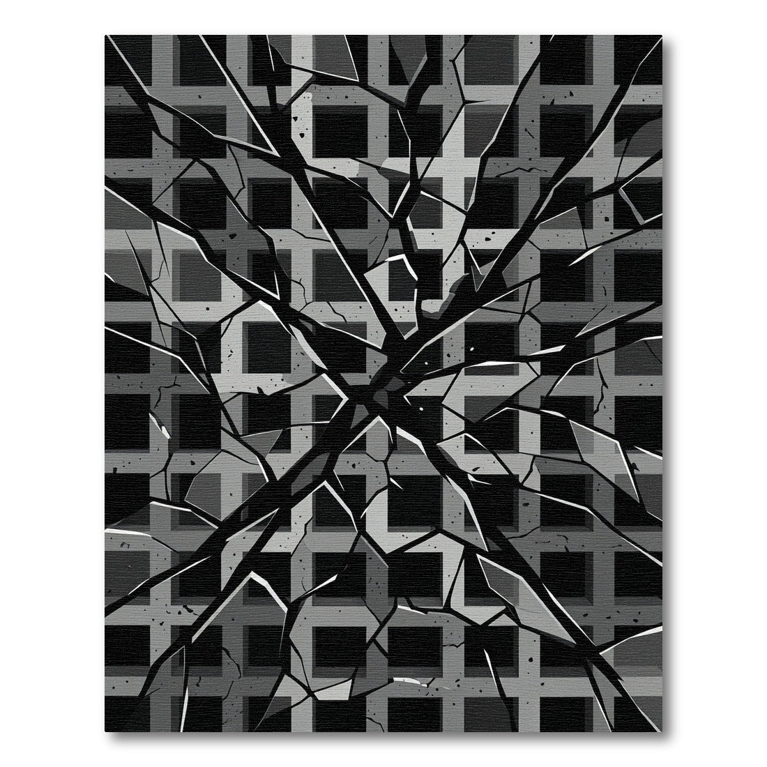 Monochromatic Abstract Shattered Geometric Grid Rug