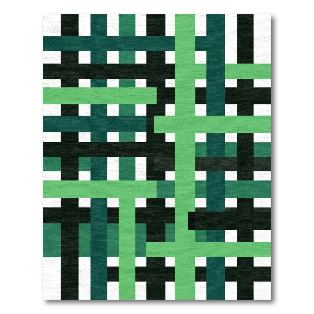 Modern Geometric Grid Forest Green Rug