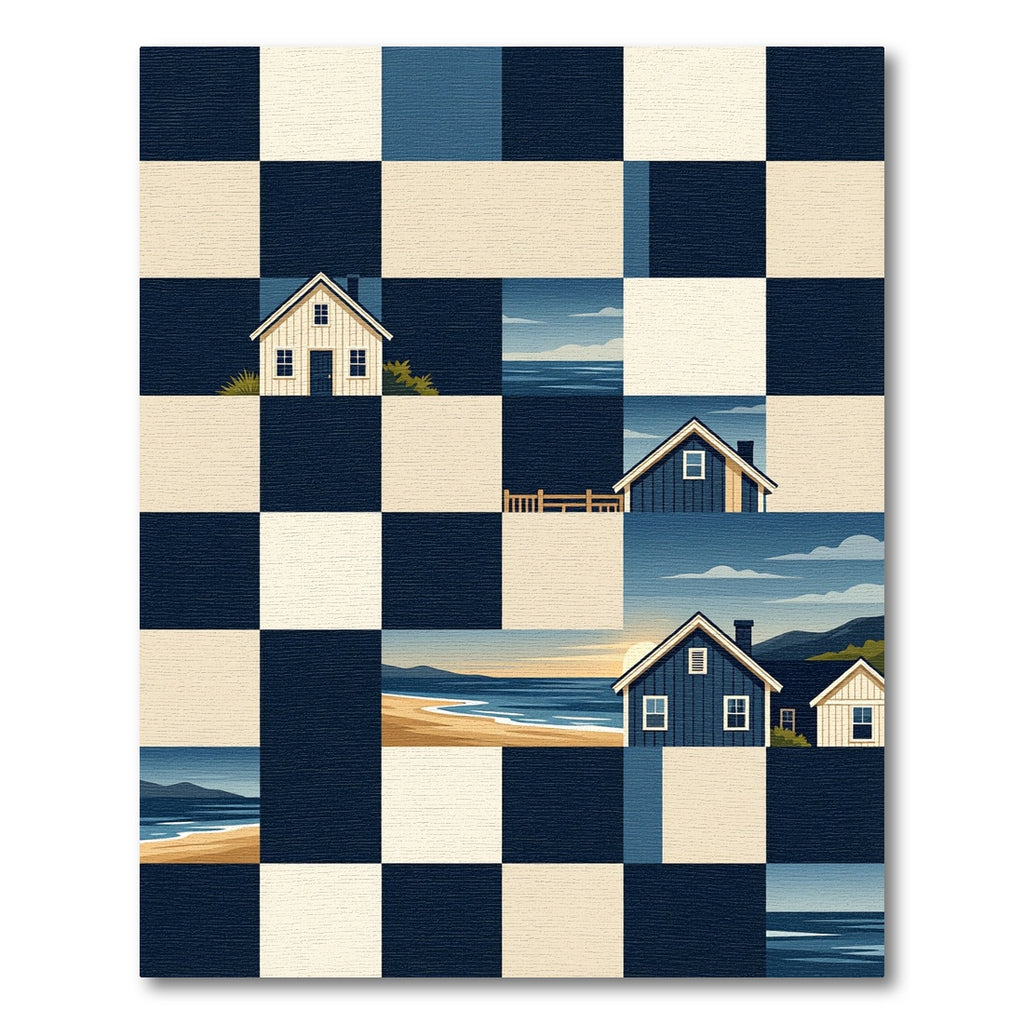 Geometric Navy and Cream Coastal Village Rug