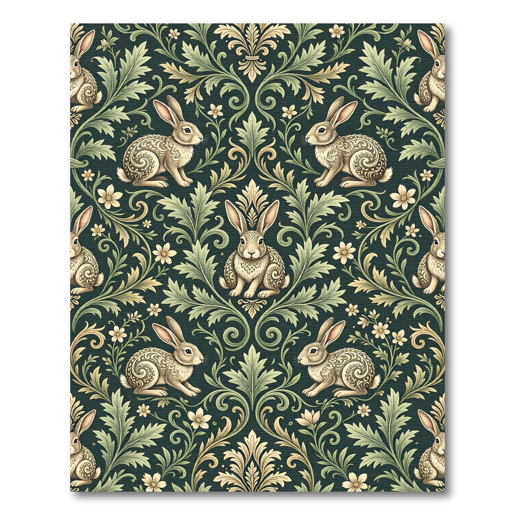 Forest Green Victorian Rabbit Foliate Rug