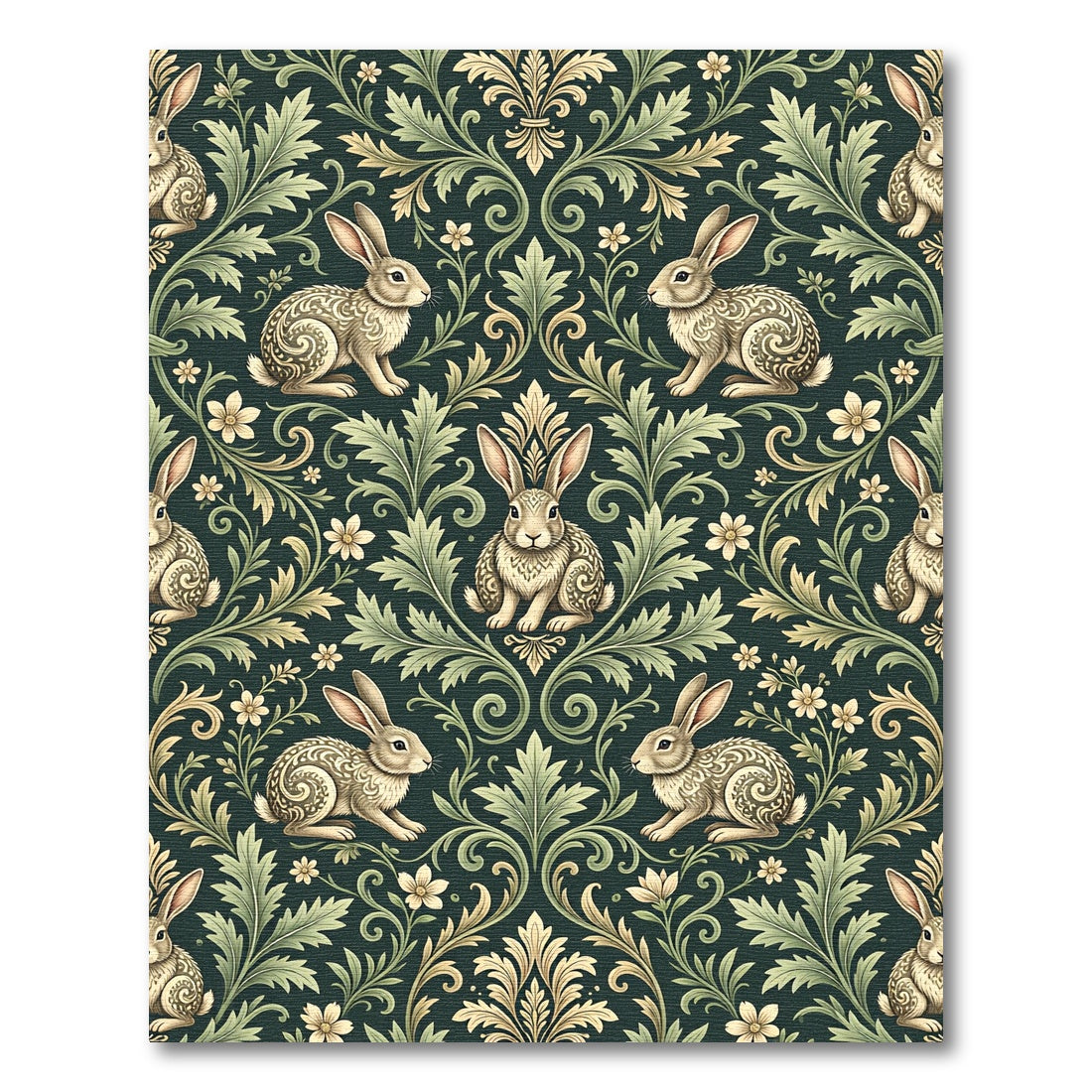 Forest Green Victorian Rabbit Foliate Rug