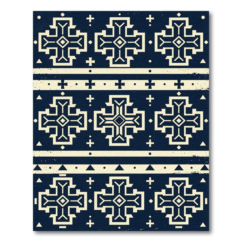 Navy Cream Geometric Southwestern Cross Rug