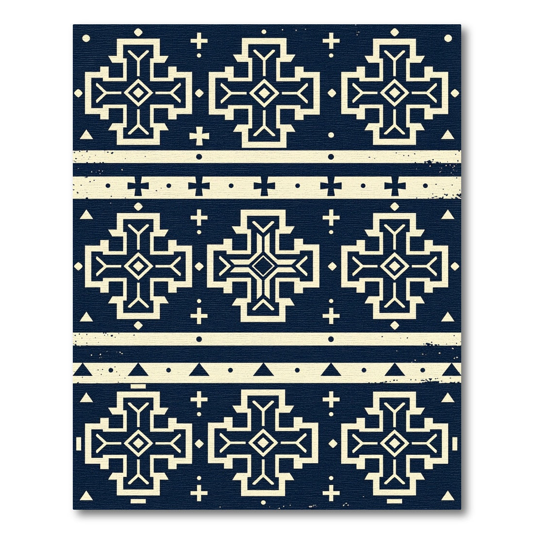 Navy Cream Geometric Southwestern Cross Rug