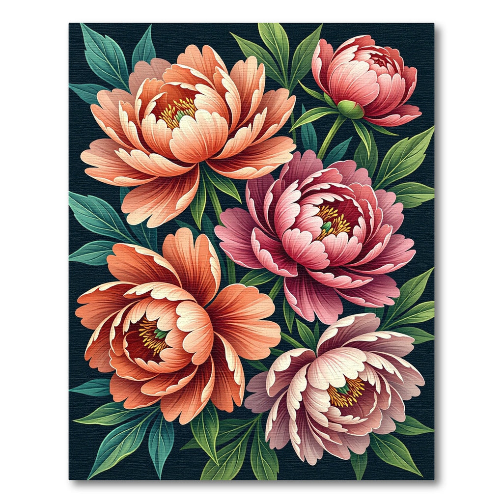 Coral Pink Peonies Verdant Foliage Rug