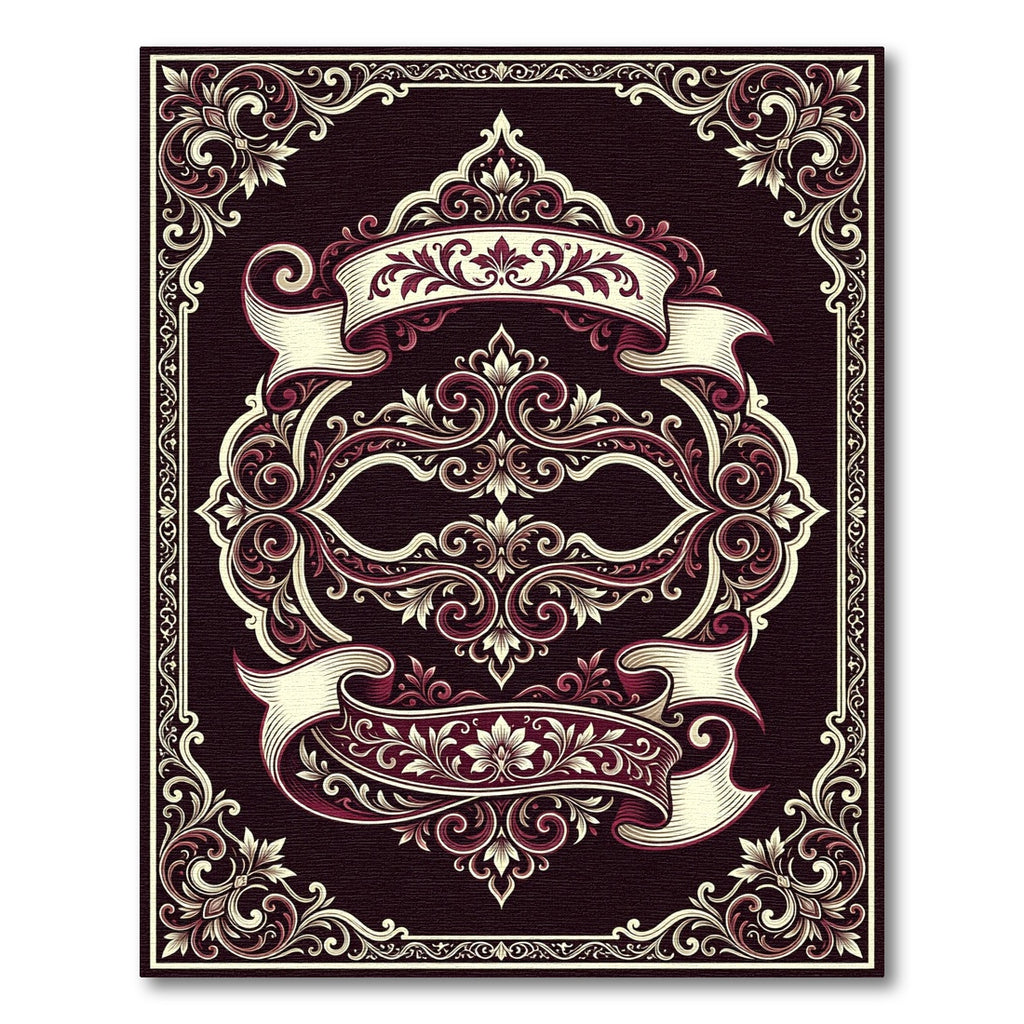 Ornate Crimson Floral Scroll Rug