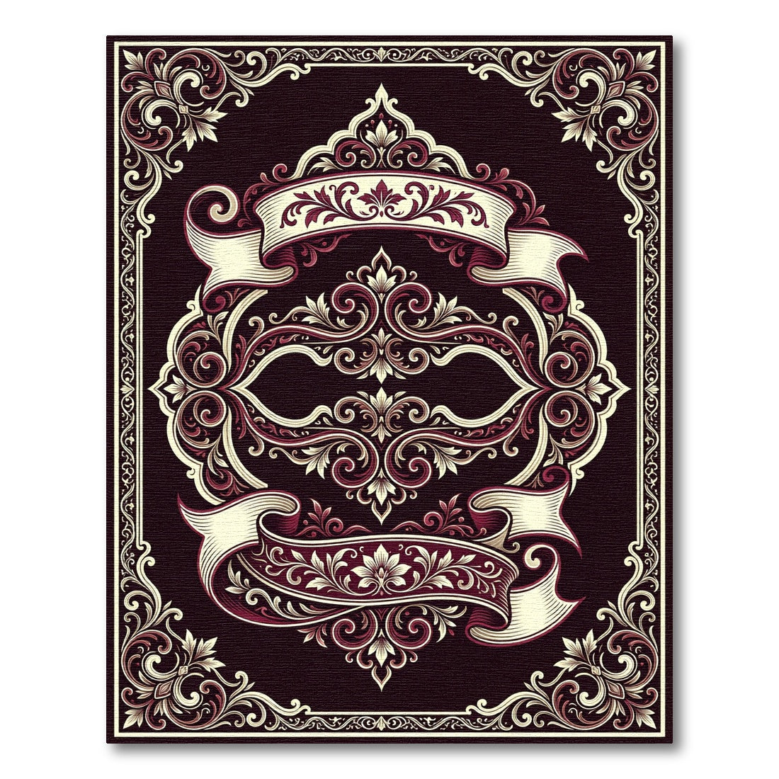 Ornate Crimson Floral Scroll Rug