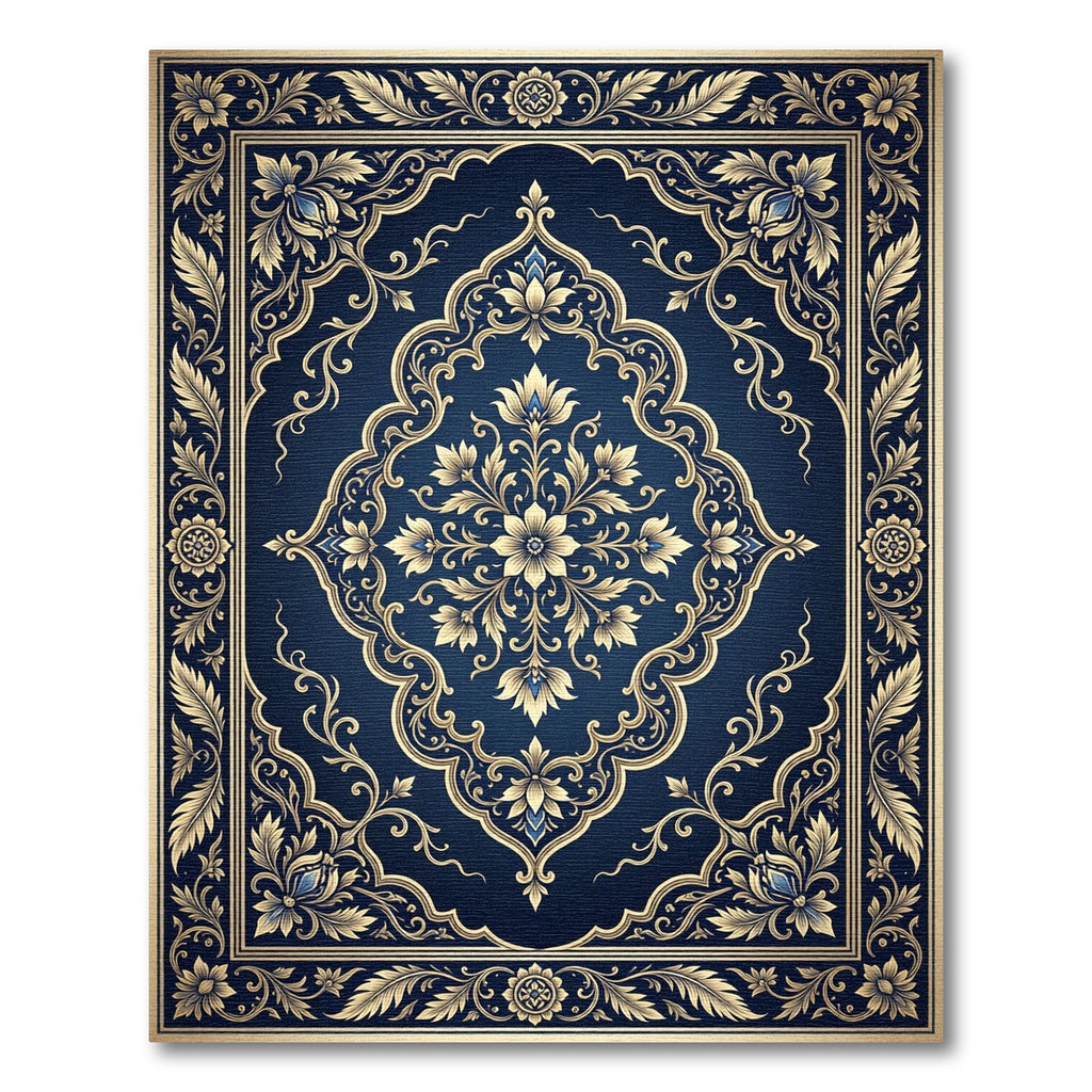 Gilded Navy Floral Frame Rug