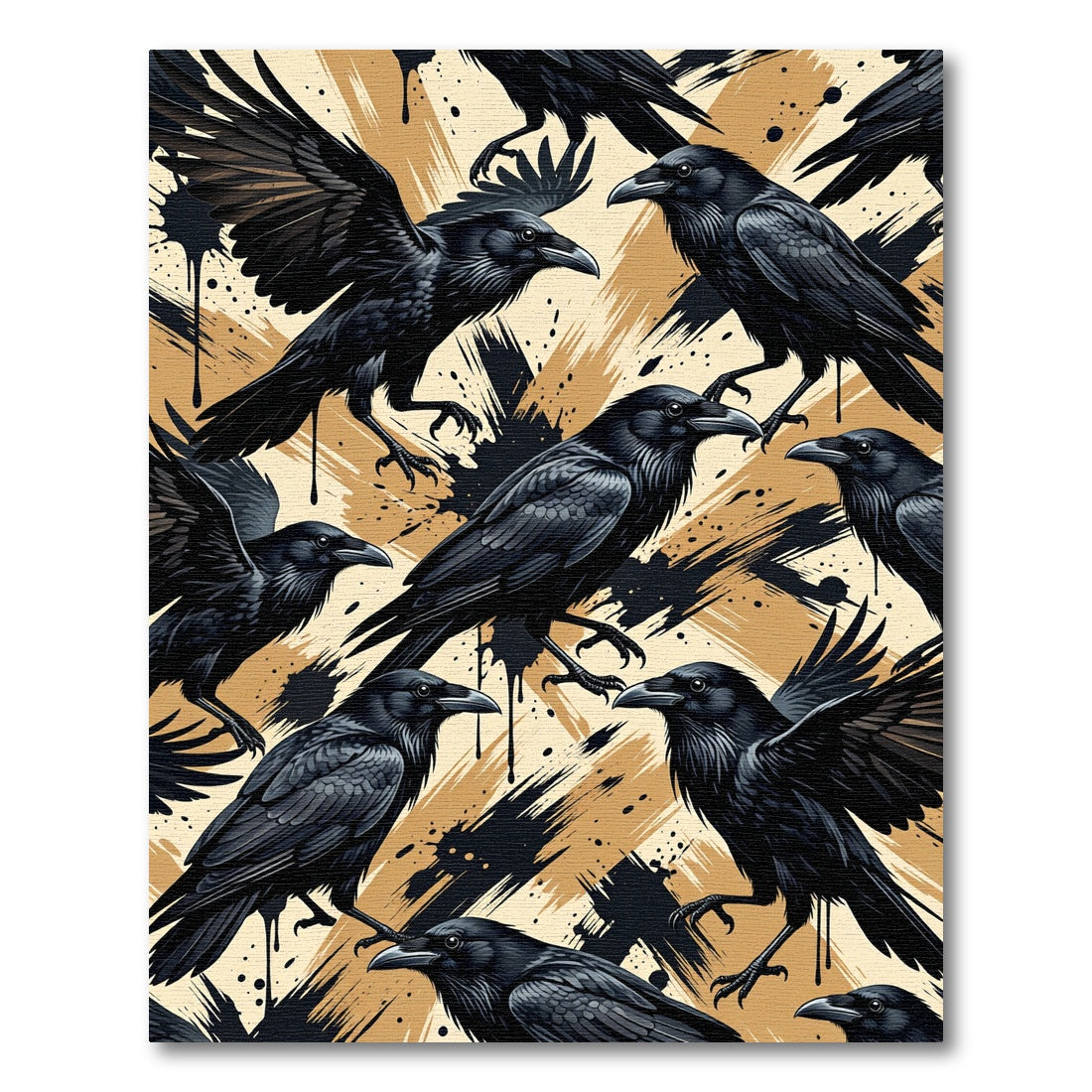 Gothic Raven Black and Gold Artwork Rug