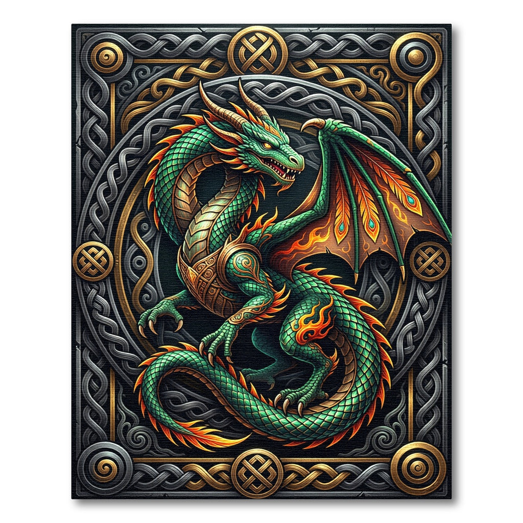 Intricate Emerald Dragon Celtic Knotwork Art Rug