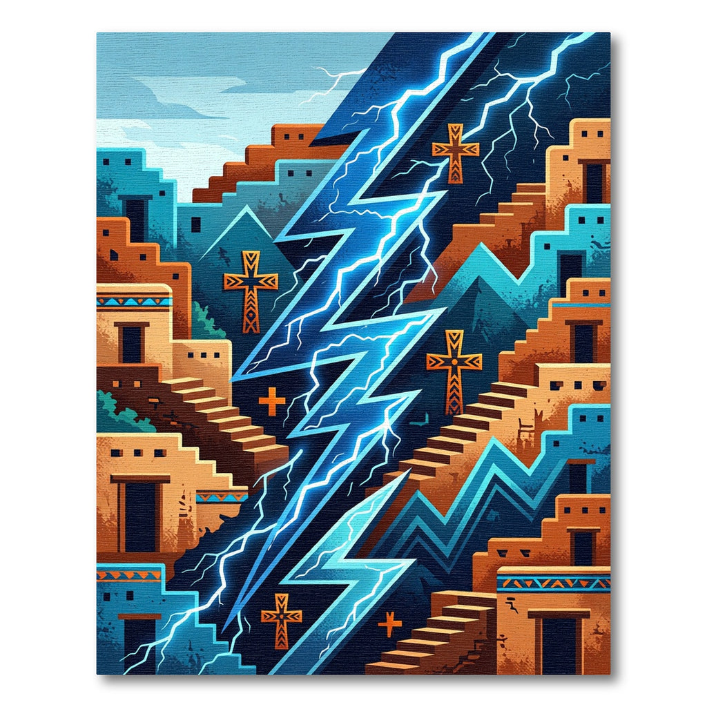 Vivid Blue Lightning Southwest Mesa Rug