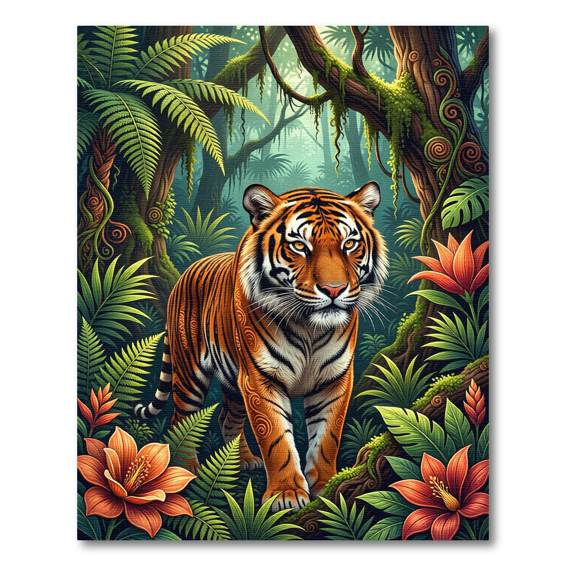 Vibrant Jungle Tiger Tropical Foliage Rug