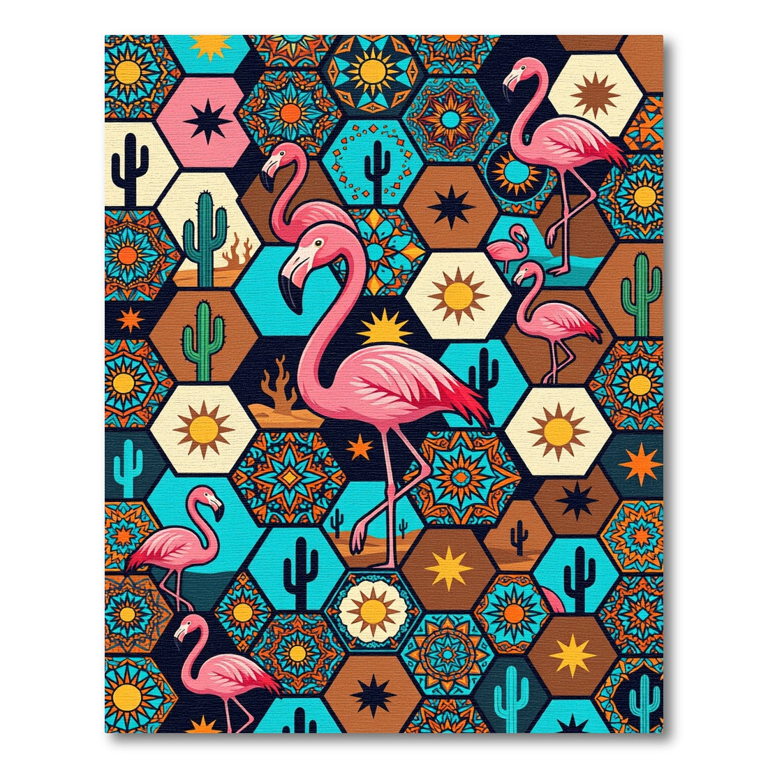Pink Flamingo Desert Hexagon Collage Rug