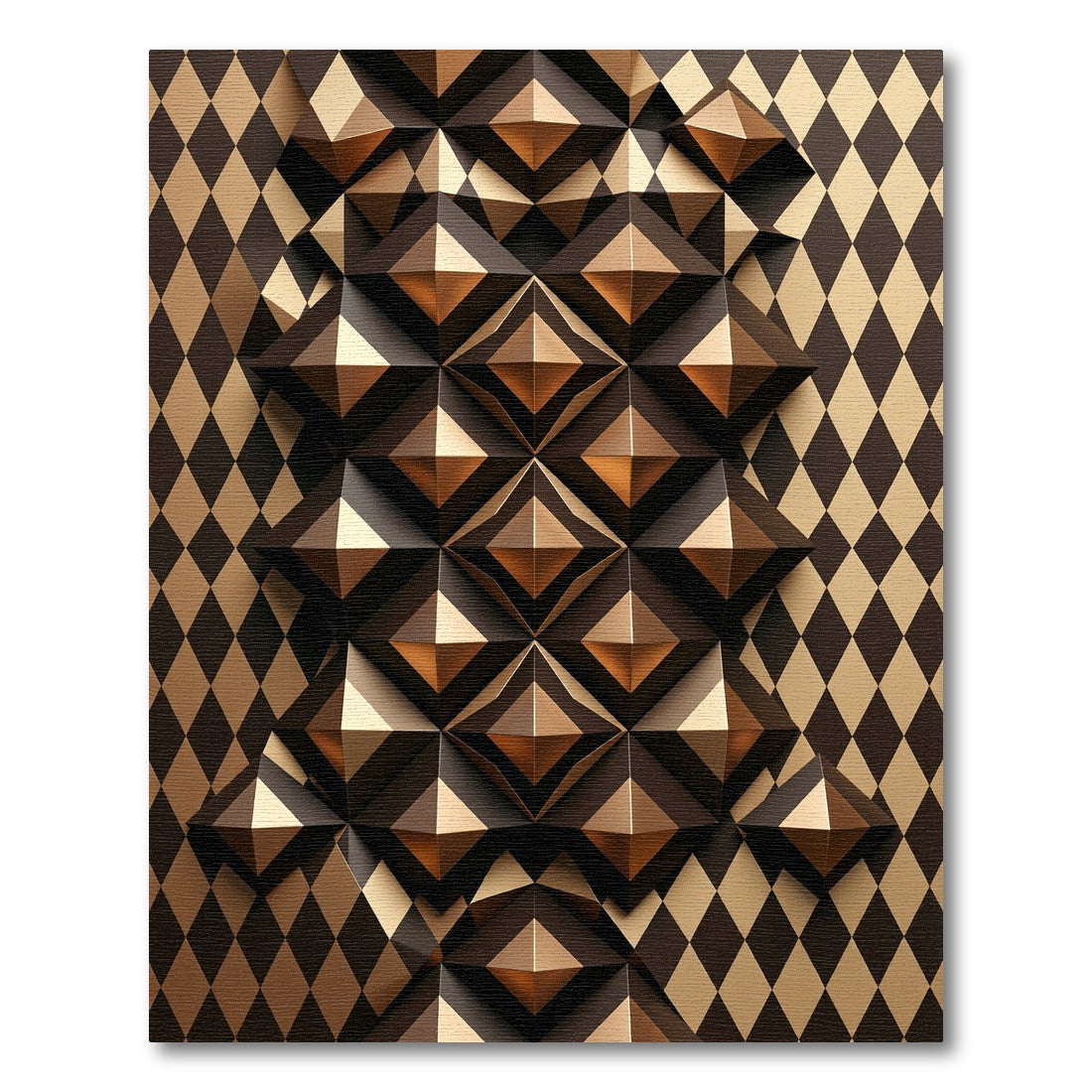 Brown Gold Dimensional Diamond Overlay Rug