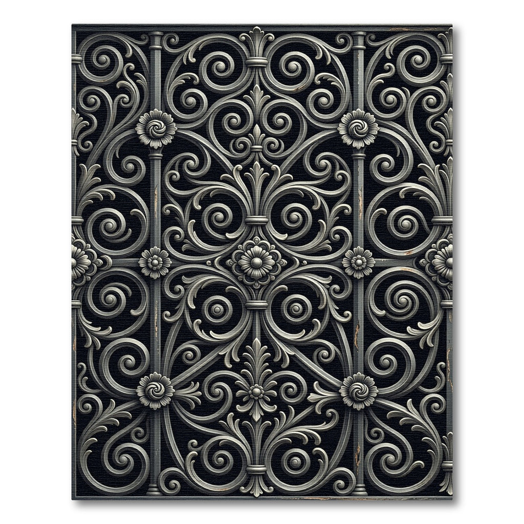 Gray Scrollwork Floral Iron Gate Rug