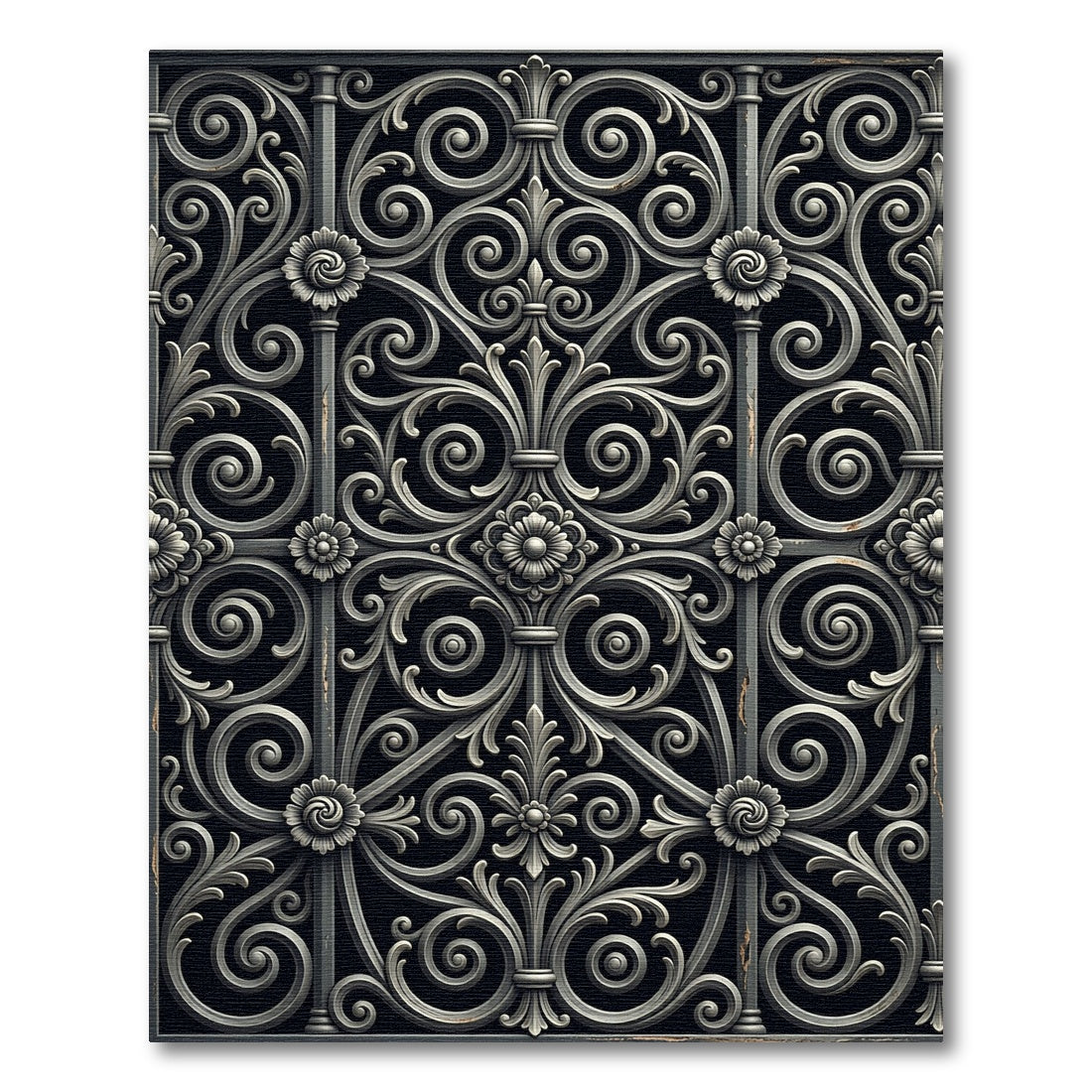 Gray Scrollwork Floral Iron Gate Rug