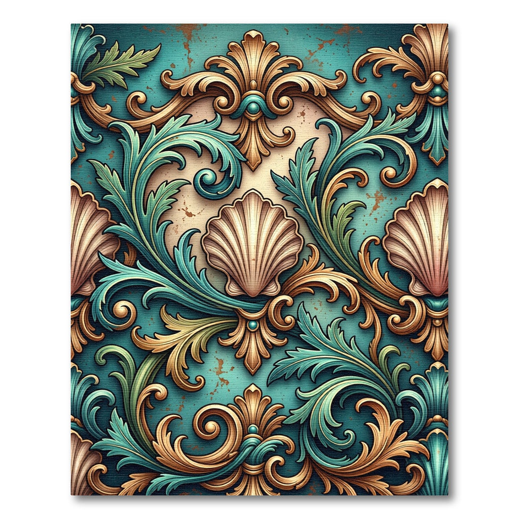 Ornate Teal Golden Acanthus Scroll Rug