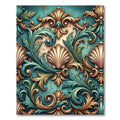 Ornate Teal Golden Acanthus Scroll Rug
