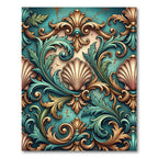 Ornate Teal Golden Acanthus Scroll Rug