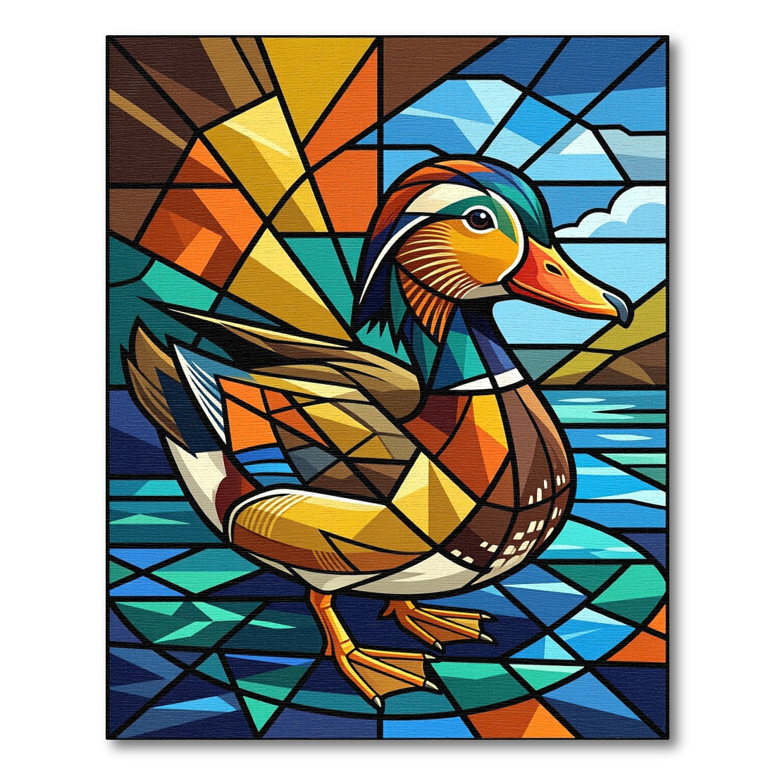 Stained Glass Mandarin Duck Geometric Art Rug