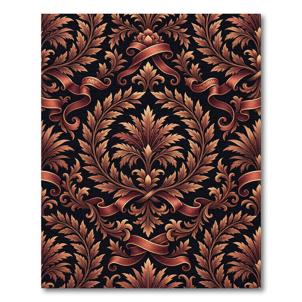 Ornate Russet Ribbon Acanthus Scroll Rug