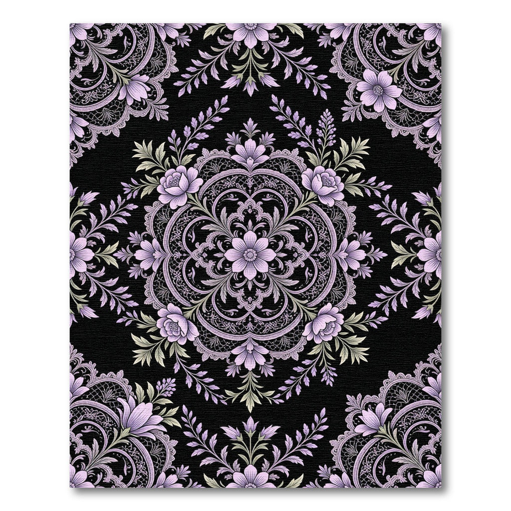 Elegant Lavender Floral Lace Medallion Rug