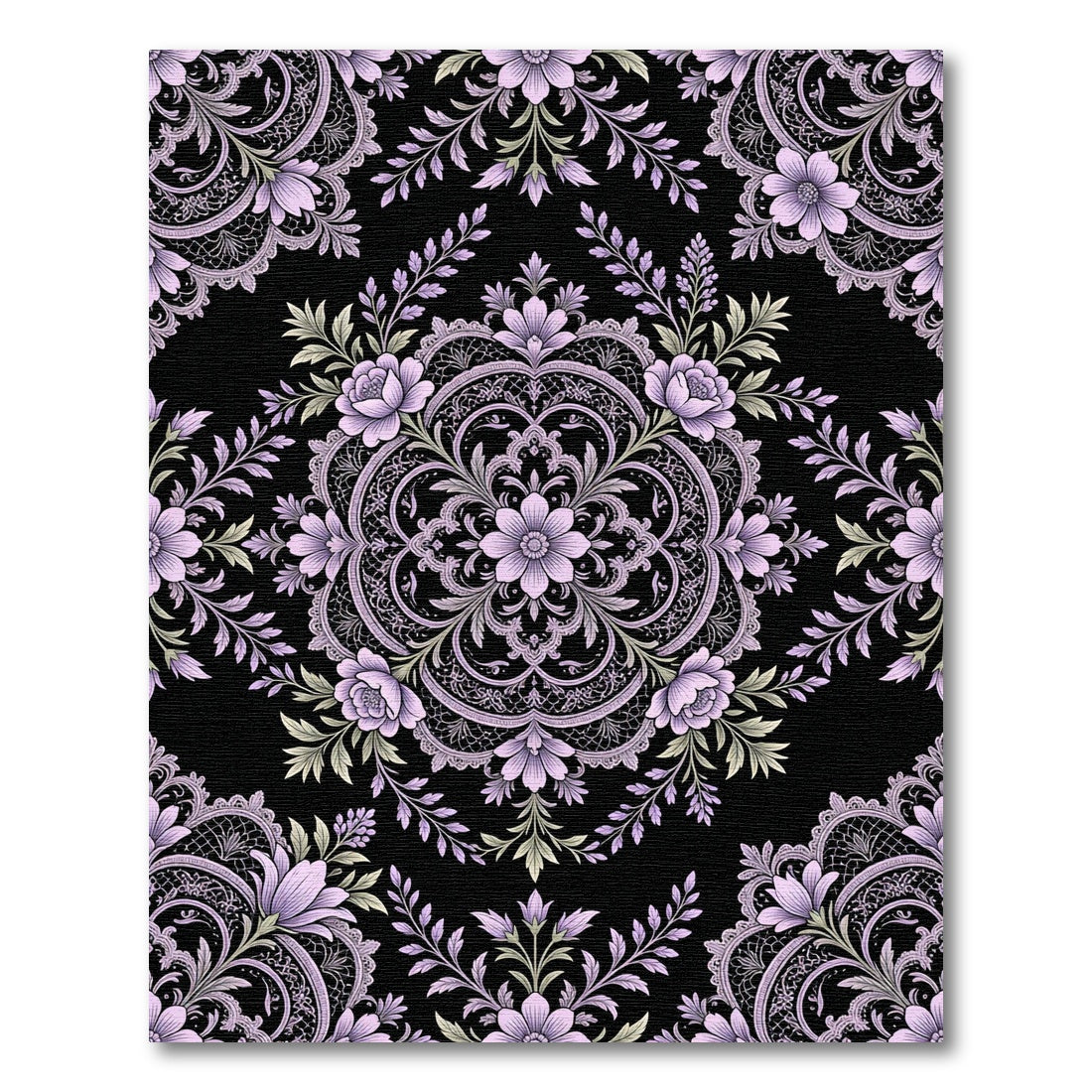 Elegant Lavender Floral Lace Medallion Rug