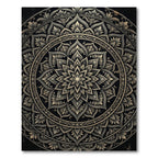 Intricate Golden Black Mandala Floral Rug