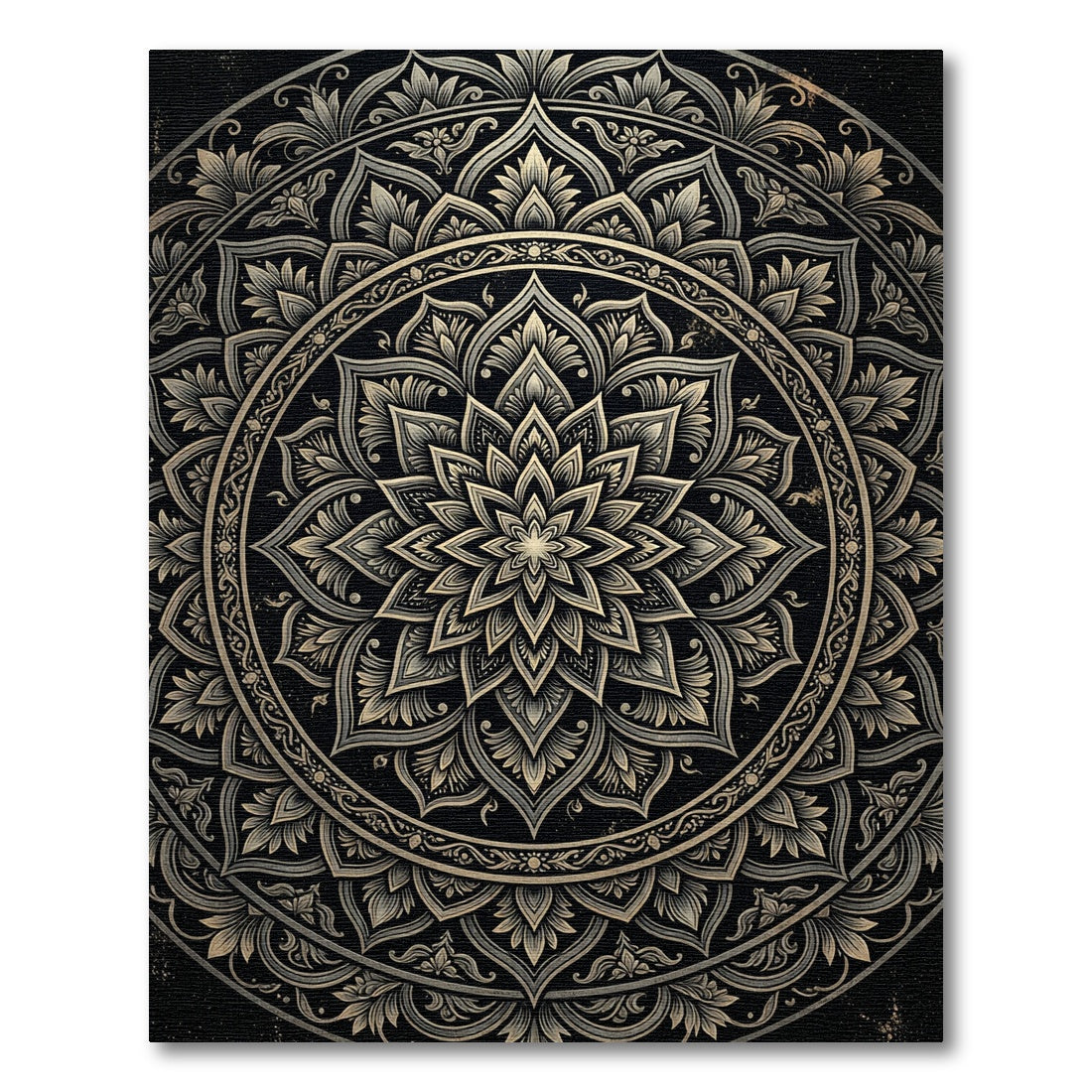 Intricate Golden Black Mandala Floral Rug