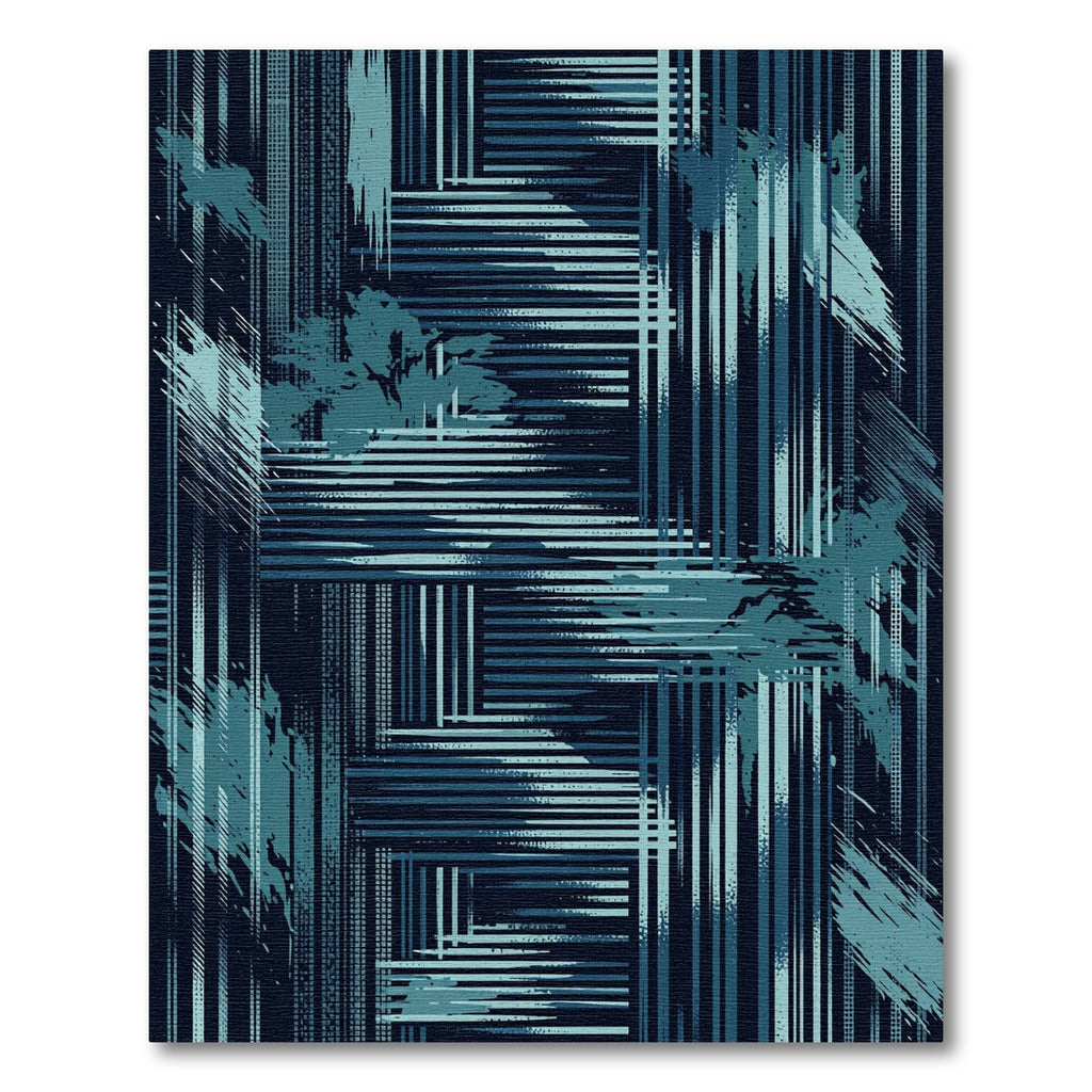 Abstract Teal Geometric Linear Grid Rug