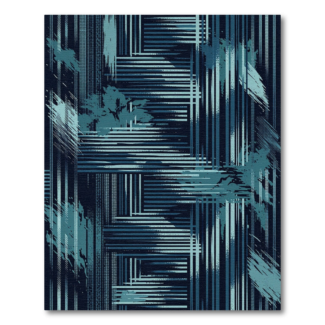 Abstract Teal Geometric Linear Grid Rug