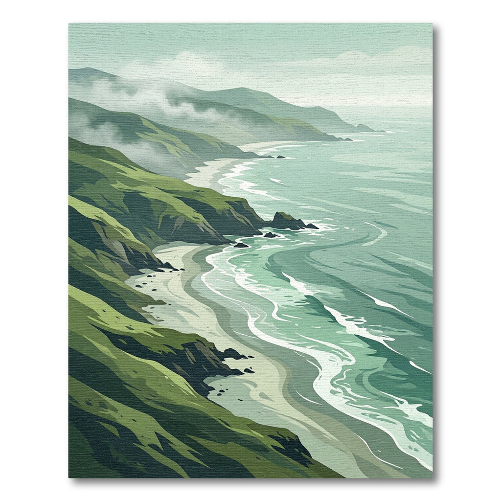 Misty Coastal Cliff Green Sea Horizon Rug