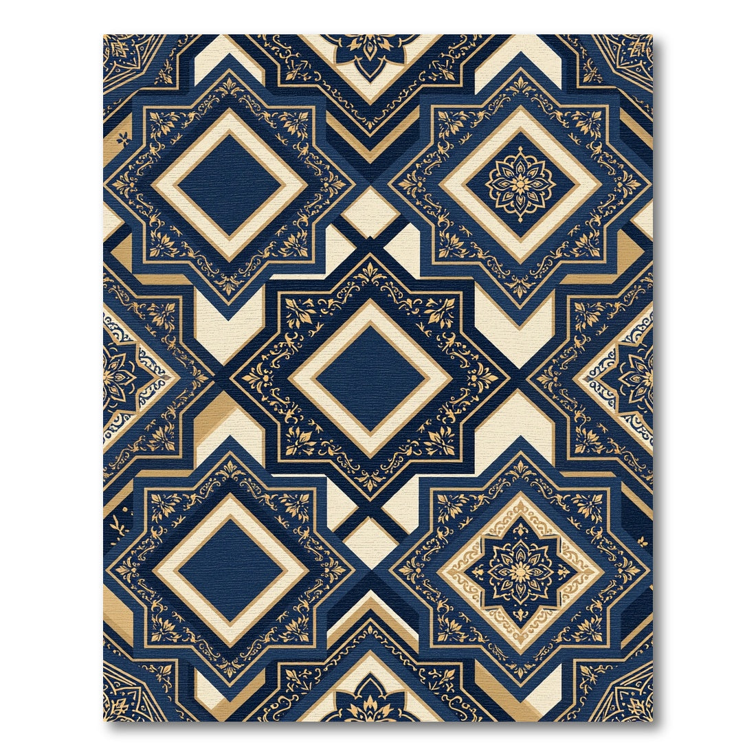 Navy Gold Ornate Geometric Medina Rug