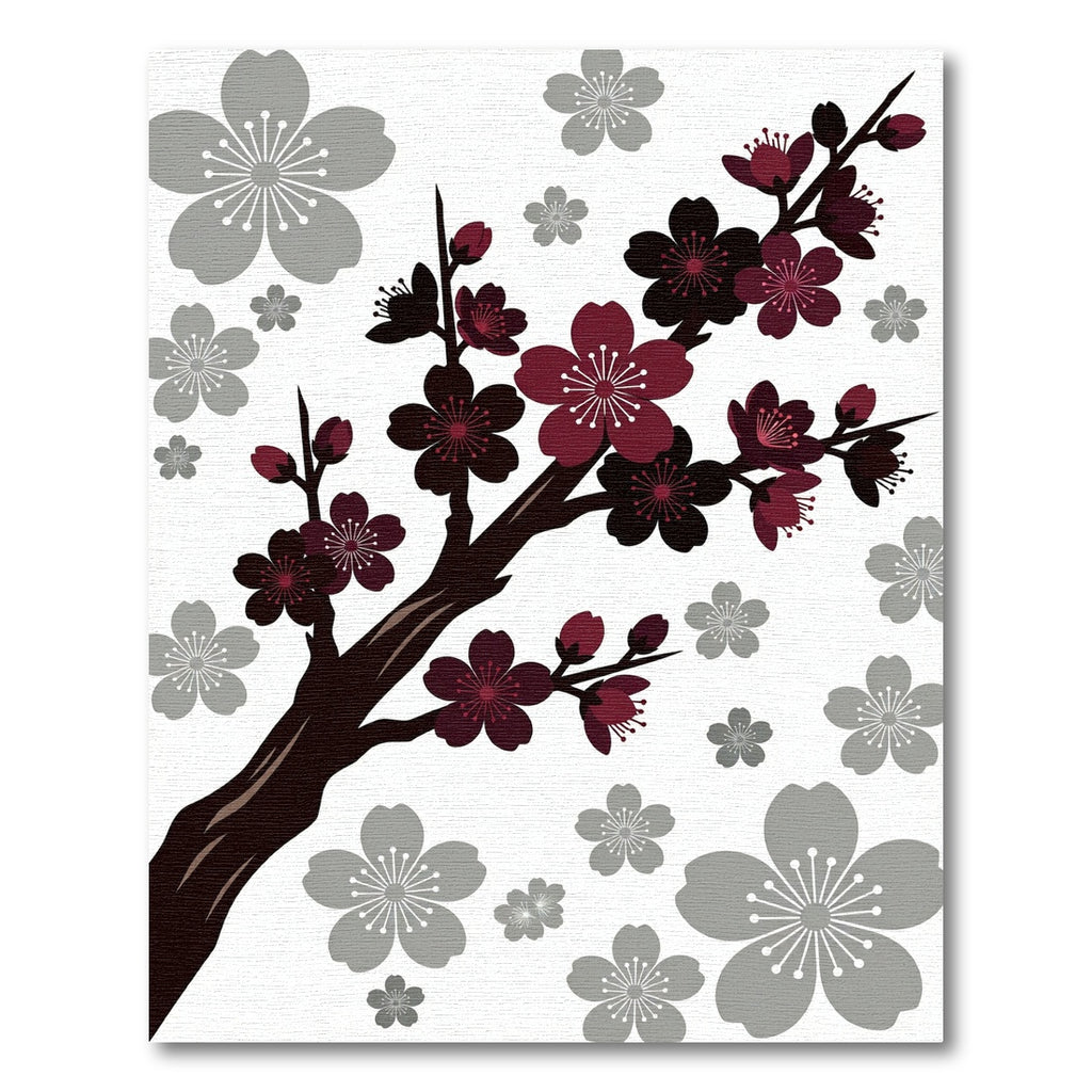 Crimson Gray Cherry Blossoms Branch Rug
