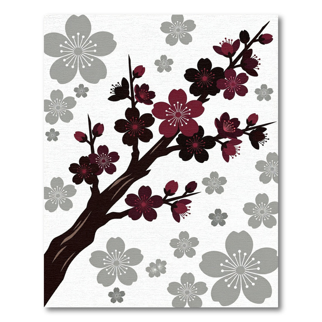 Crimson Gray Cherry Blossoms Branch Rug