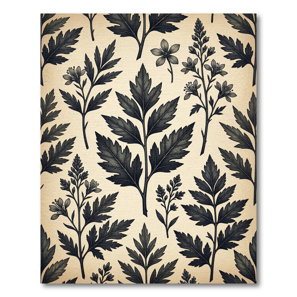 Monochromatic Botanical Charcoal Fern Foliage Rug