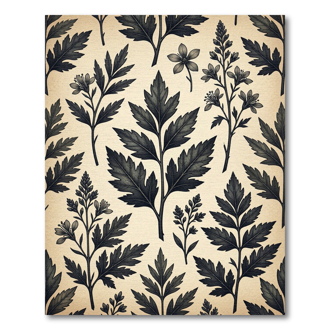 Monochromatic Botanical Charcoal Fern Foliage Rug