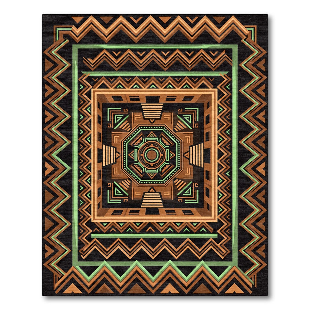 Earthy Bronze Geometric Mayan Step Rug