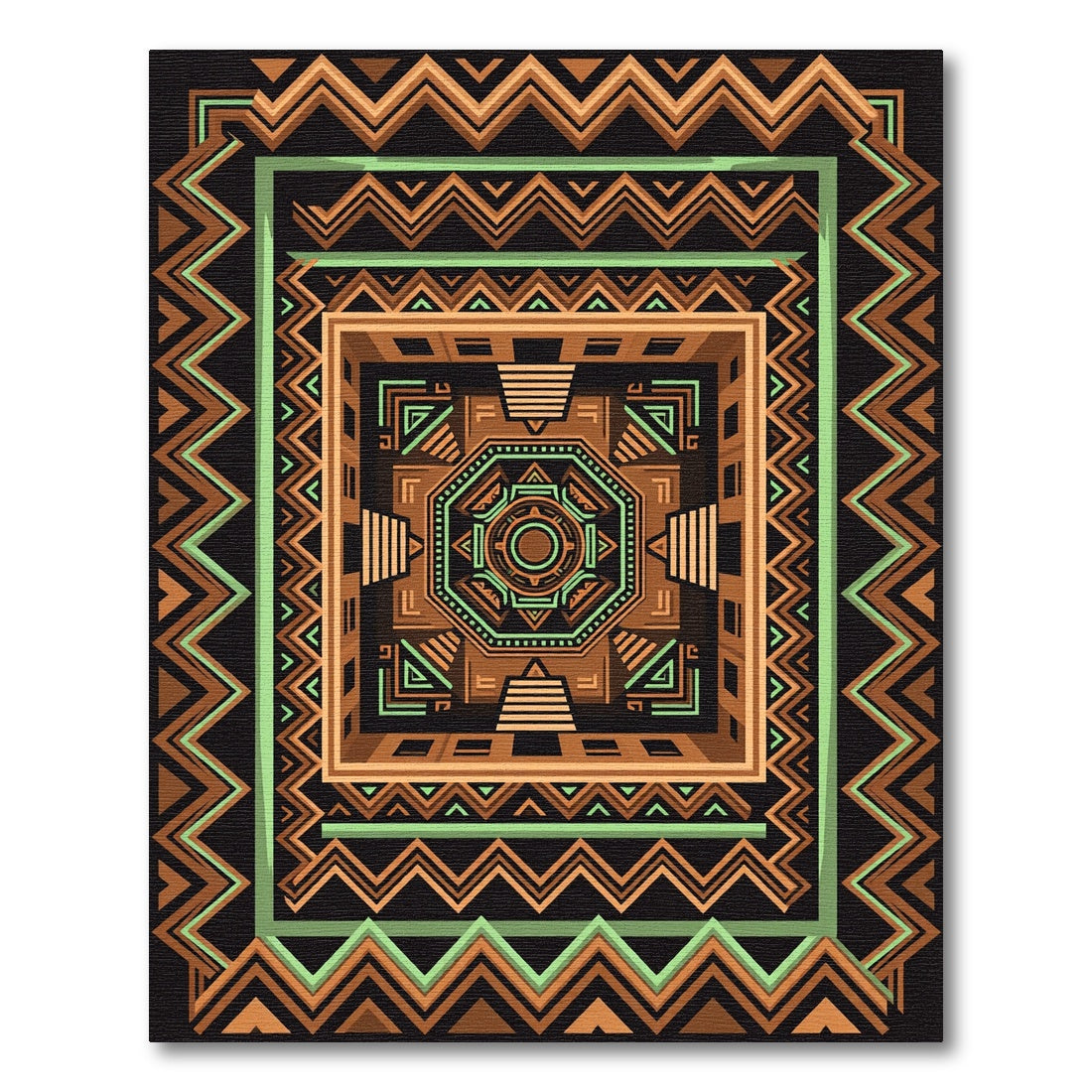 Earthy Bronze Geometric Mayan Step Rug